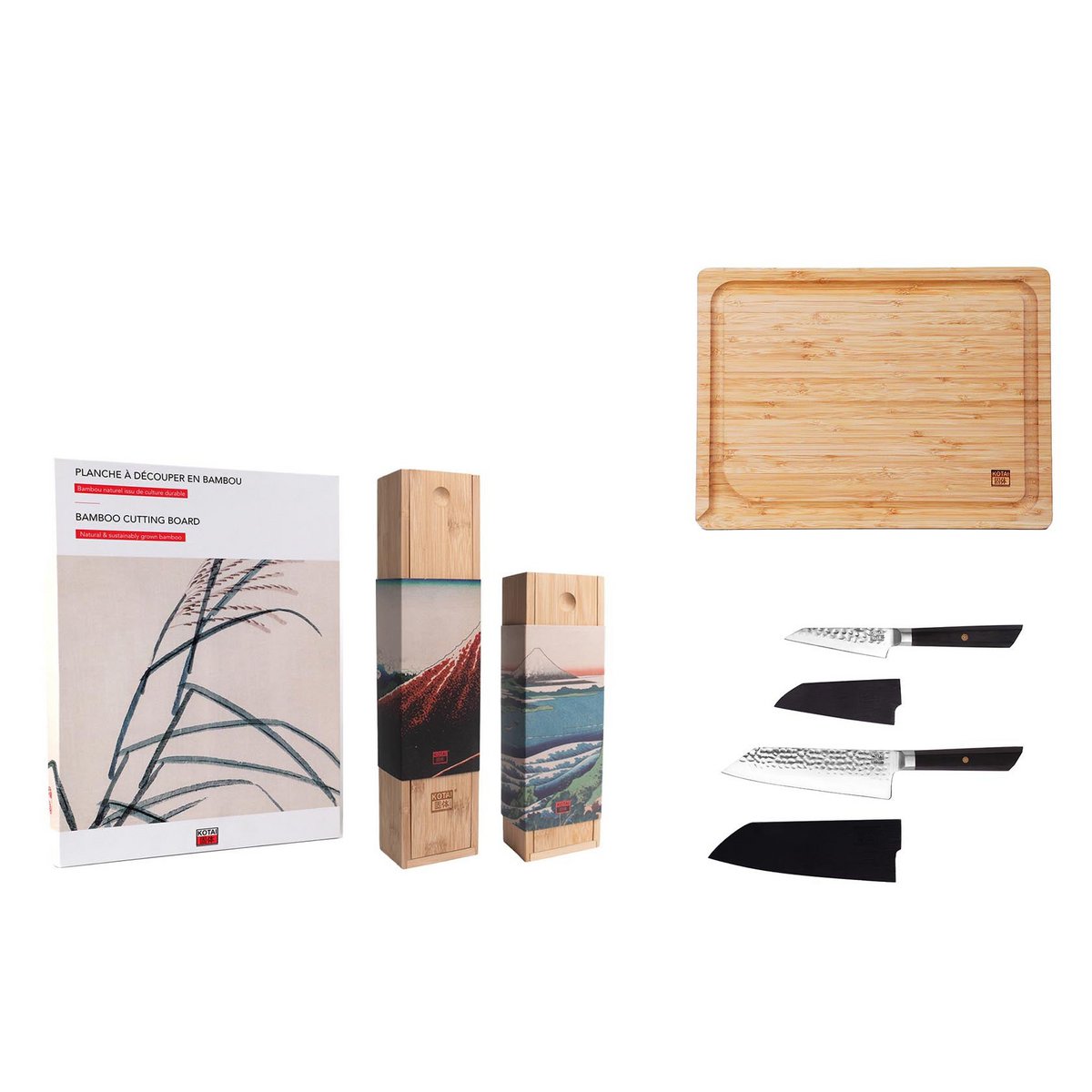 Kotai Bunka Starter Set Deluxe – 2 Messen + Bamboe Snijplank - Geleverd in een Luxe bamboe geschenkverpakking