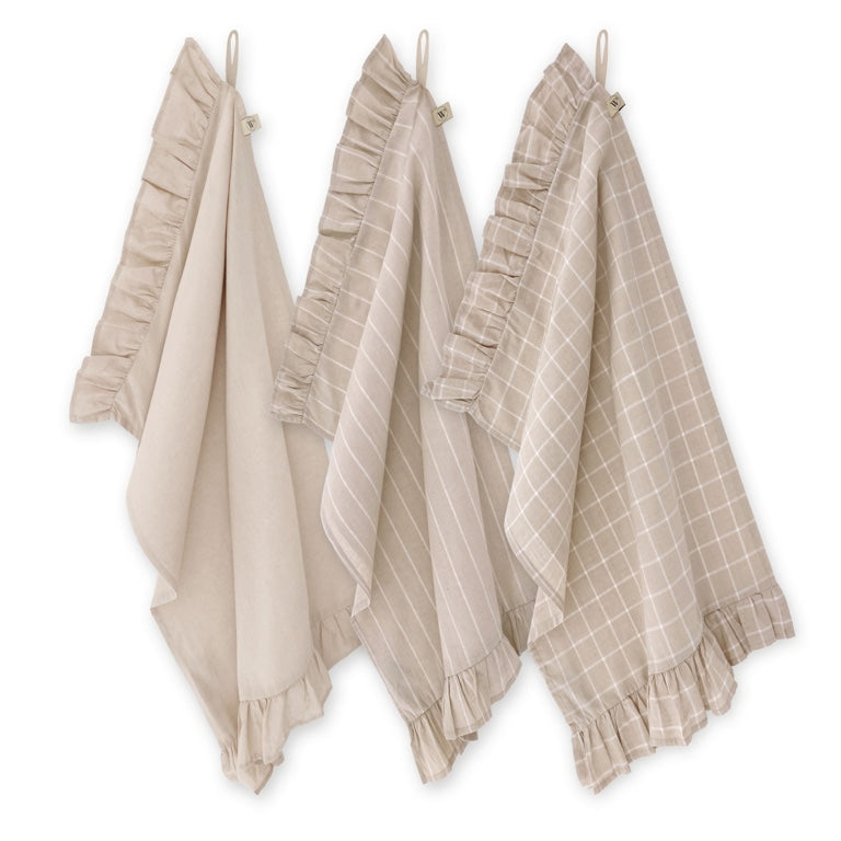 Walra Keukenset Lovely Linnen Ruffles Grijs – 3-delig – Elegant & Natuurlijk