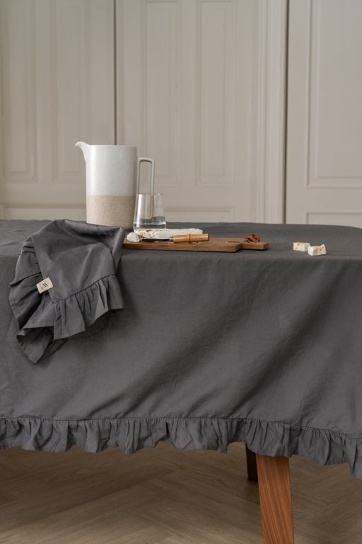 Walra Tafelkleed Lovely Linen Ruffles - 140x320cm - Antraciet