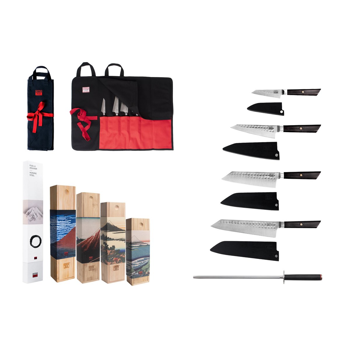 Kotai Bunka Complete Set Deluxe – 4 Messen + Messenzak & Aanzetstaal - Geleverd in een Luxe bamboe geschenkverpakking
