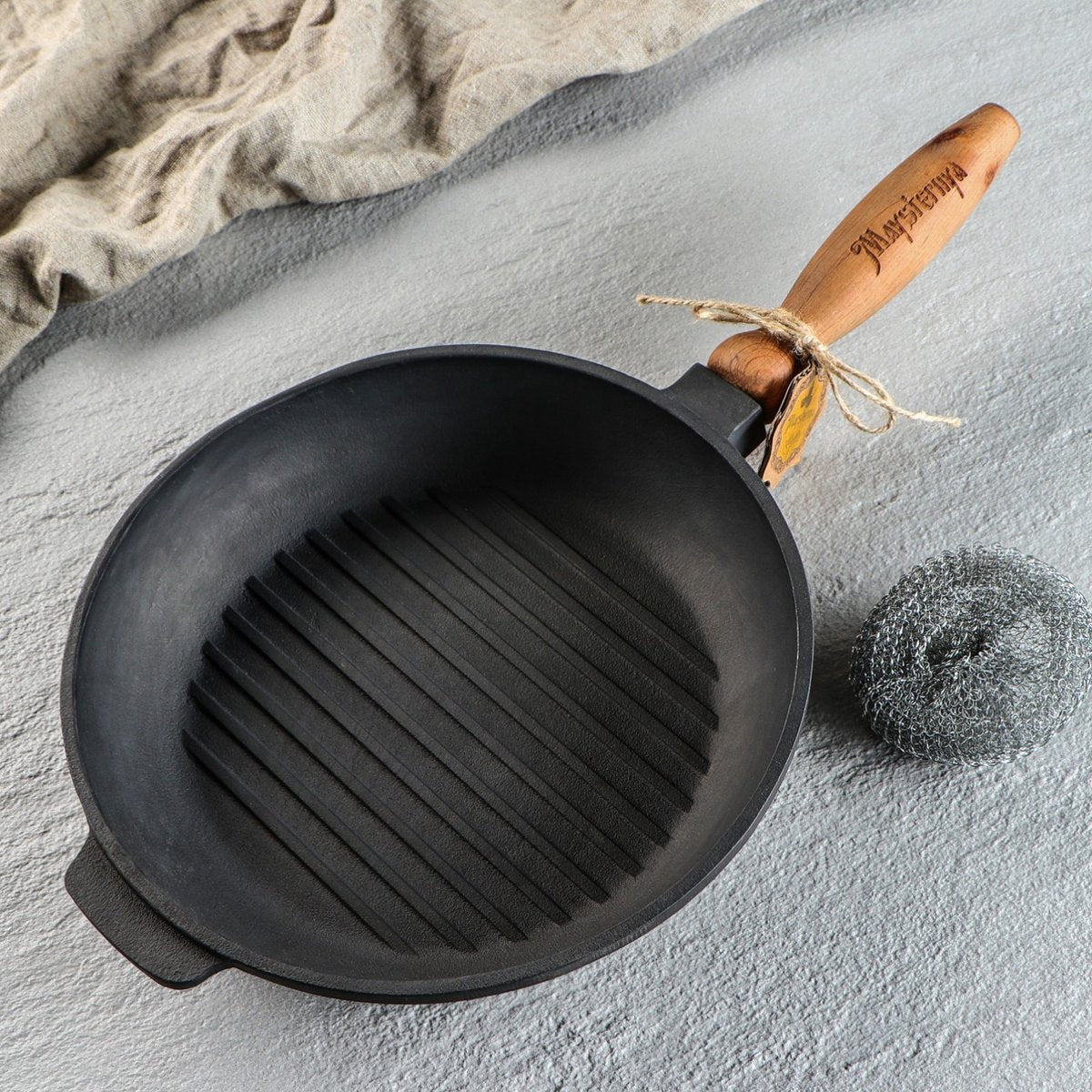 Maysternya Gietijzeren Grillpan met houten handvat - Ø 24 x 4 cm