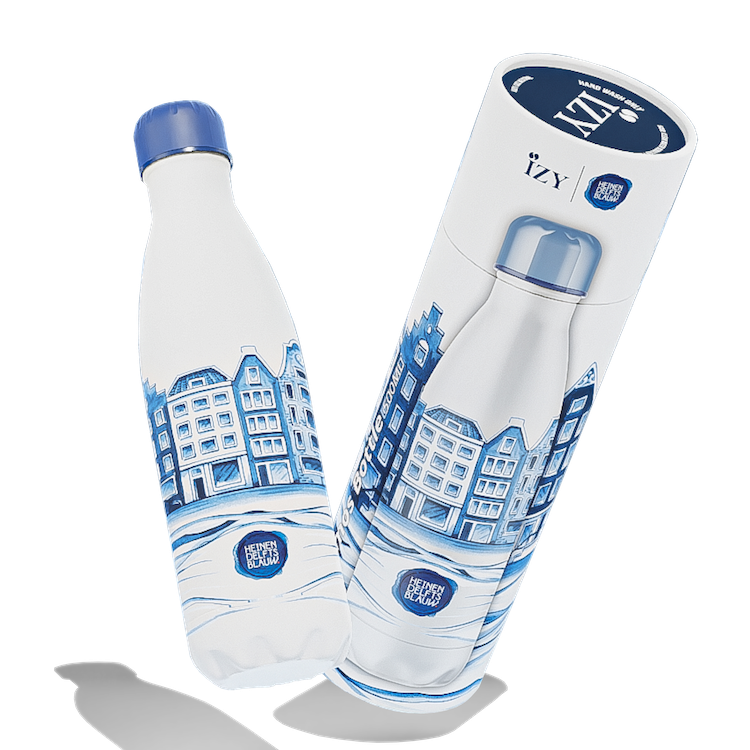 IZY Drinkfles - Plateel | Luxe Thermofles 500ML - Heinen Delfts Blauw Collectie