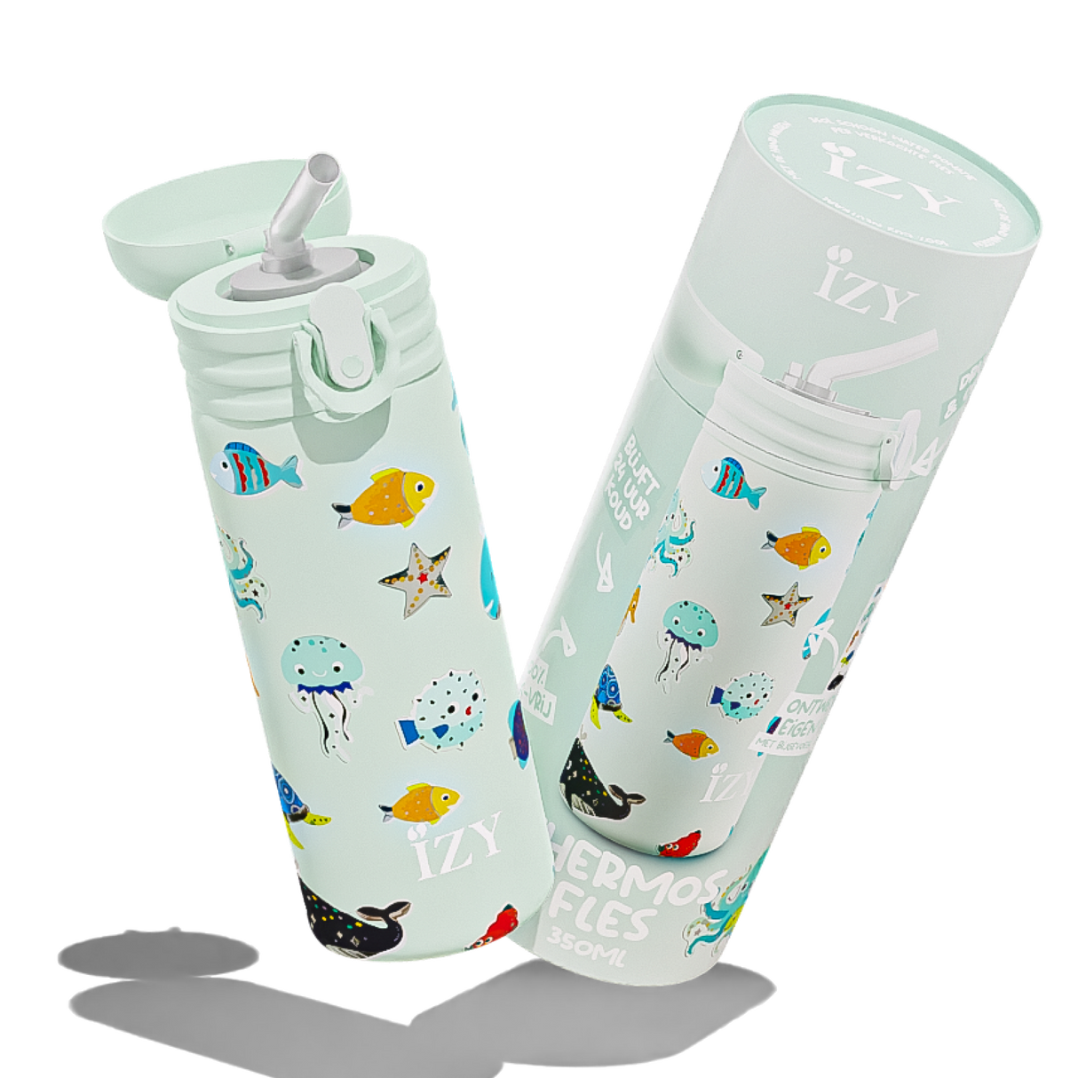 IZY Kids Thermofles - Groene Zeeleven | 350ML Kinderdrinkfles - Ontwerp je Eigen Fles