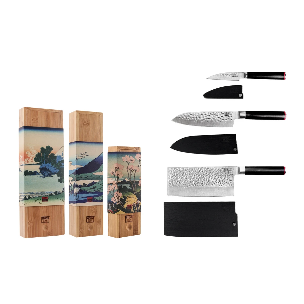 Kotai The Asian Set – 3 Messen: Schilmesje, Santoku & Hakmes - Geleverd in een Luxe bamboe geschenkverpakking