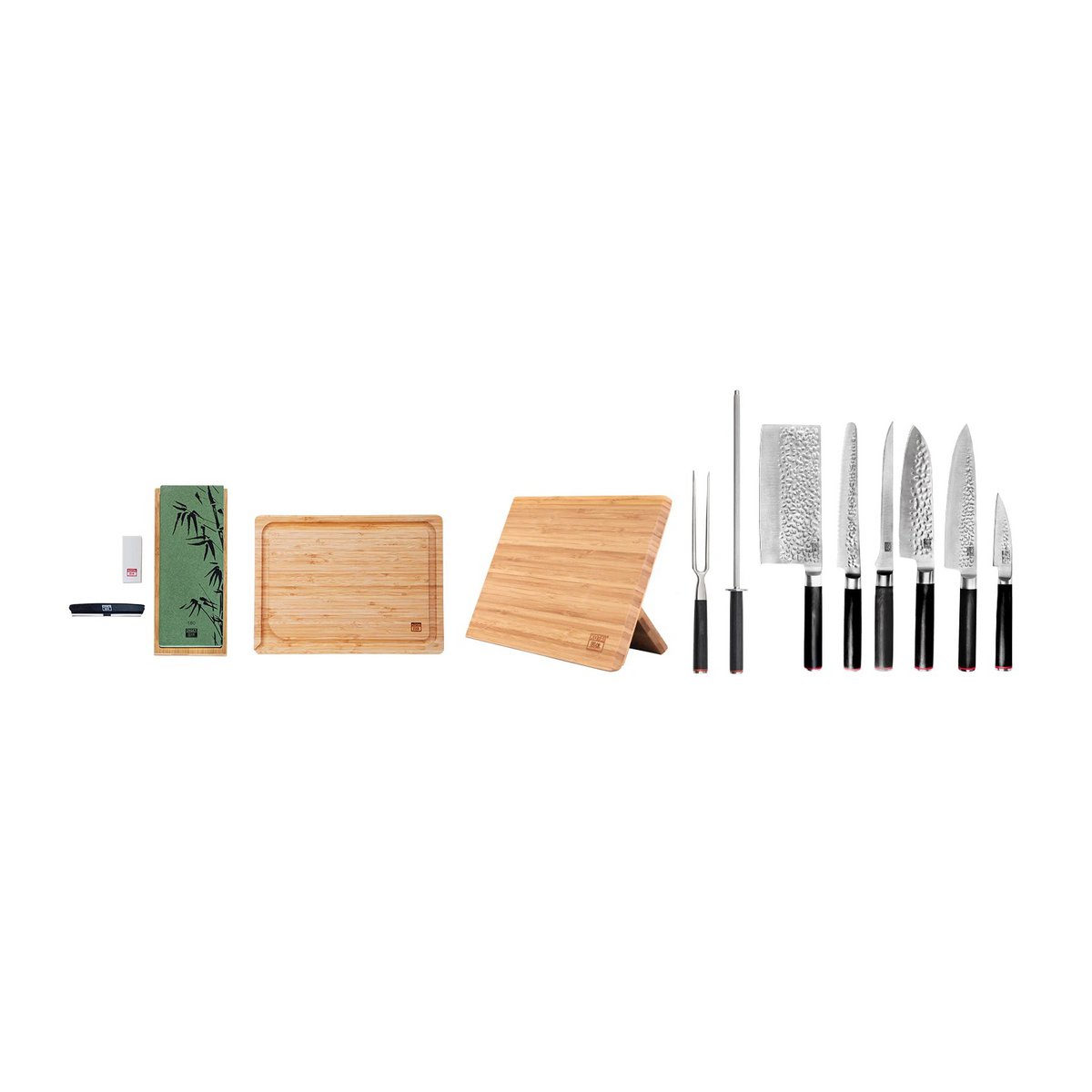 Messen- en keukenaccessoireset - De complete set Deluxe Edition (C): 6 messen + 5 accessoires - Geleverd in een Luxe bamboe geschenkverpakking