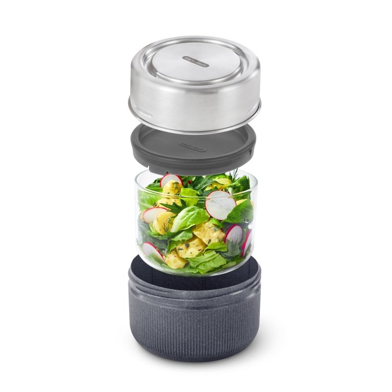 Black+Blum Glazen Lunchbox Pot 600 ml Grijs – Lekvrij, Duurzaam & Moderne Retrostijl