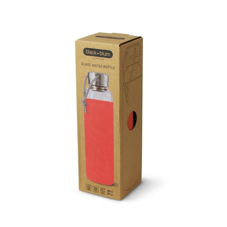 Black+Blum Glas Waterfles 0,6 L - Rood - 100 % Lekvrij, Elegantie & Duurzaamheid