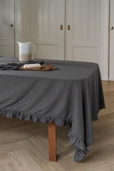 Walra Tafelkleed Lovely Linen Ruffles - 140x240cm - Antraciet