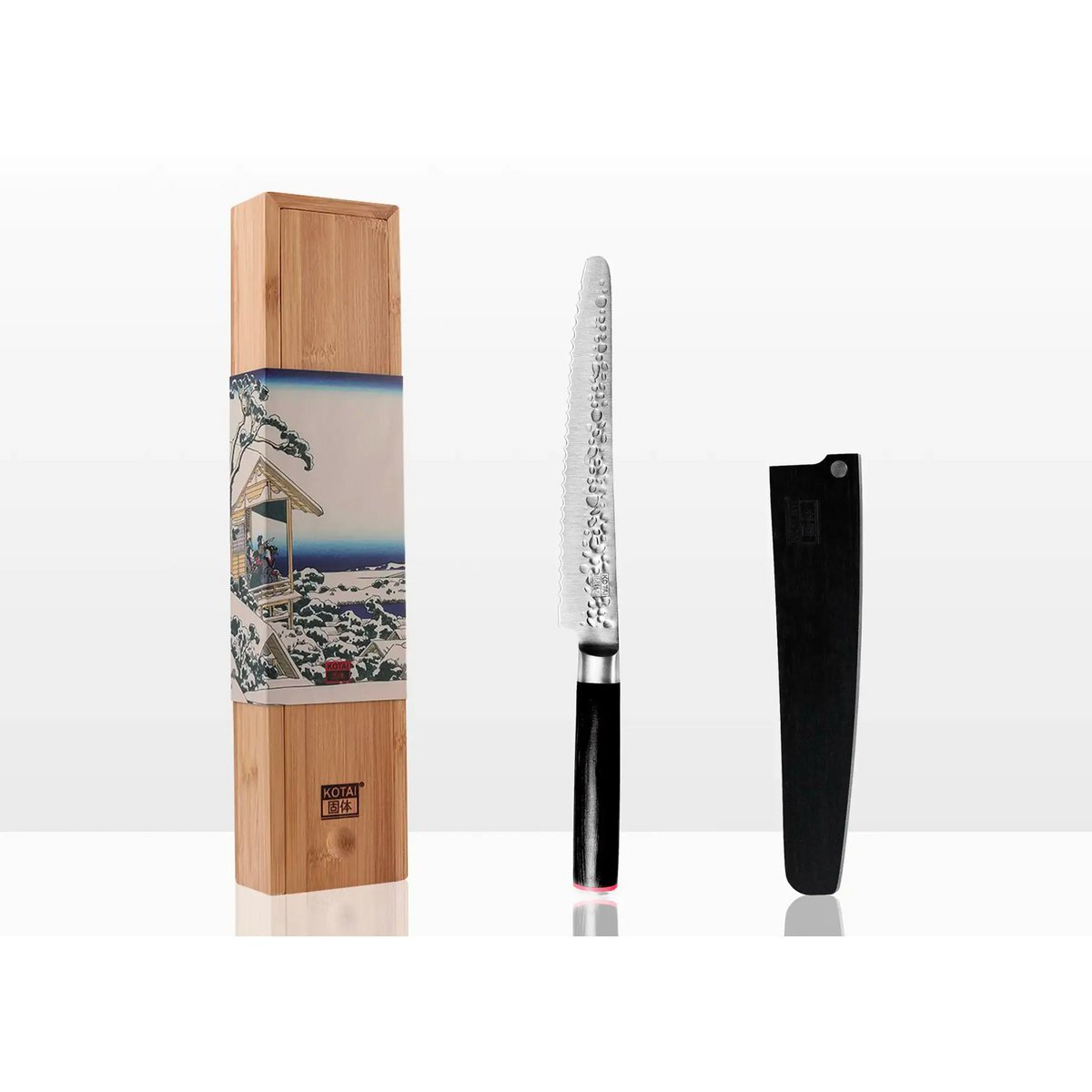 Kotai Gekarteld Brood-/Banketmes 200 mm – Met Bamboe Saya - Geleverd in een Luxe bamboe geschenkverpakking