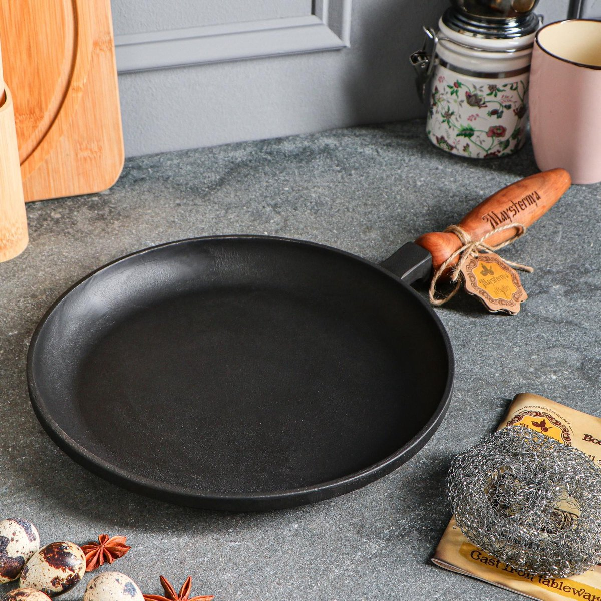 Maysternya Gietijzeren Pannenkoekenpan met houten handvat - Ø 24 x 2.5 cm