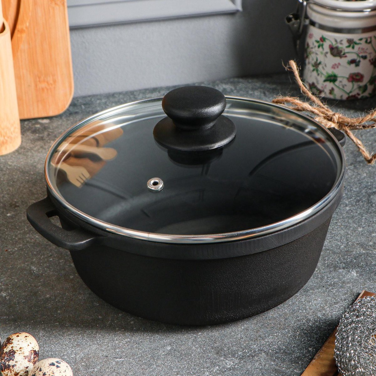 Maysternya Gietijzeren Braadpan met glazen deksel - 5 Liter