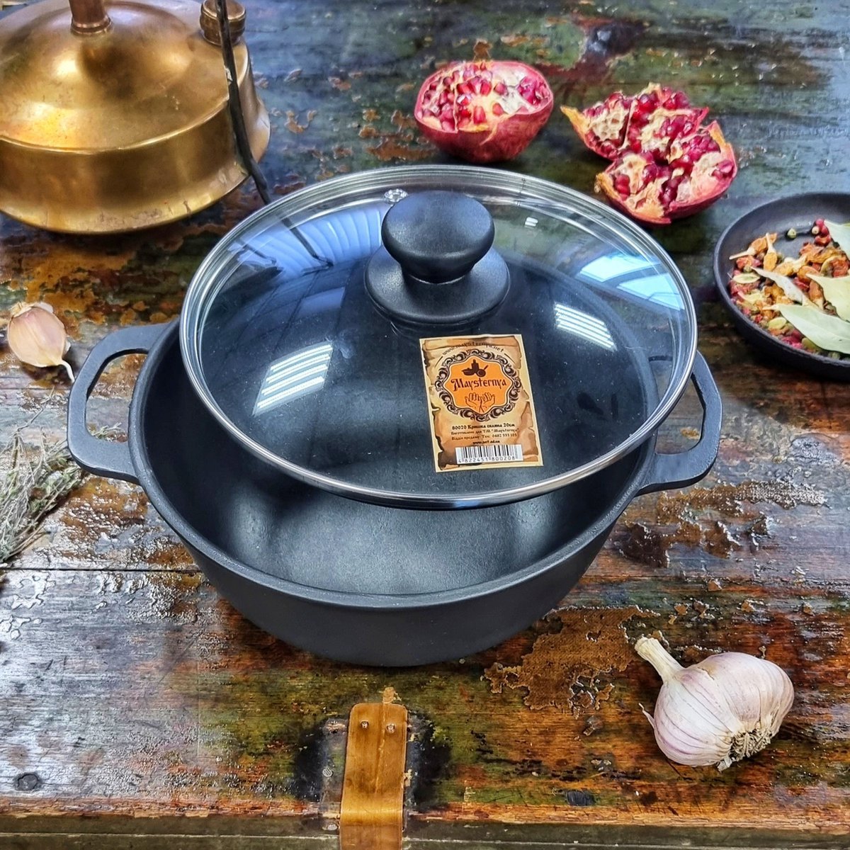 Maysternya Gietijzeren Braadpan met glazen deksel - 5 Liter